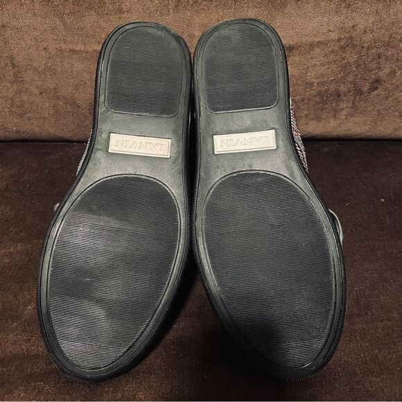 Lanvin designer high top sneakers red white blue plaid grey piping Womens 9 US - Picture 9 of 13